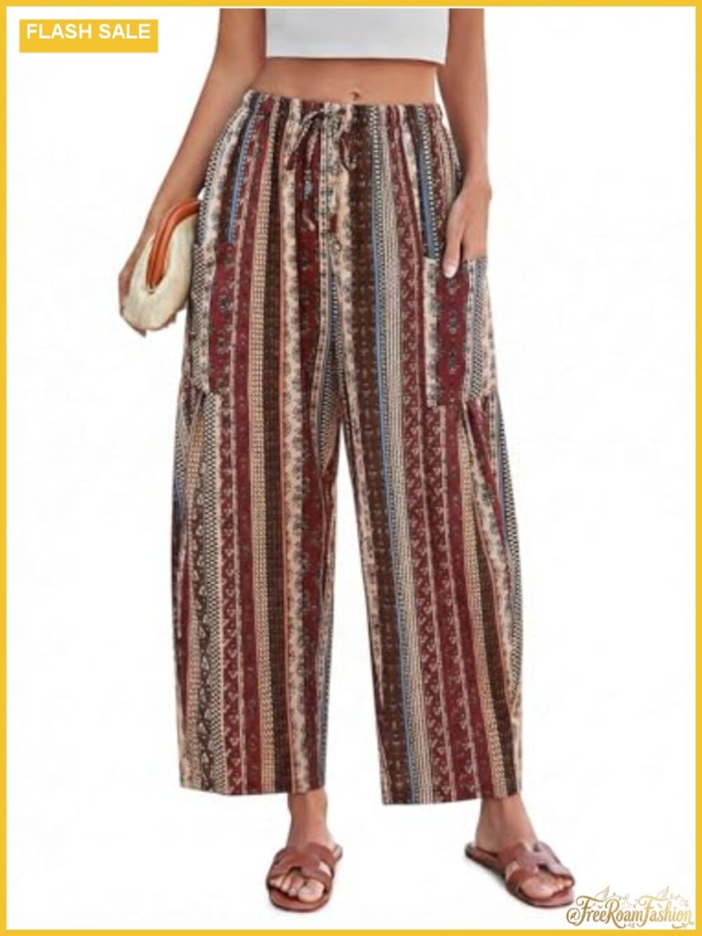 Flowy Floral Palazzo Pants Wide Leg High Rise with Pockets